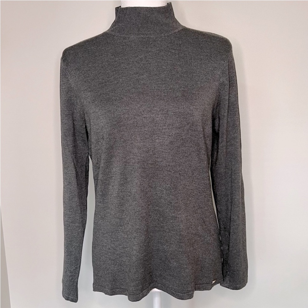 T Tahari Mockneck Sweater, Heather Graphite Gray, Large - Picture 2 of 15